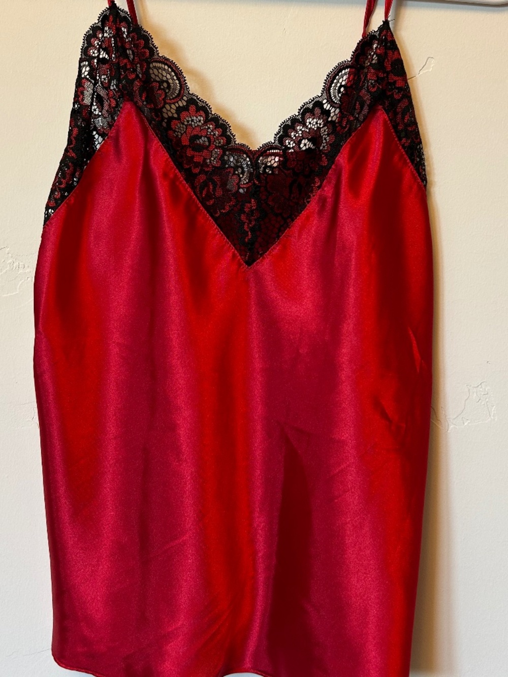 Red and Black Lace Silky Satiny Camisole Tank (S)